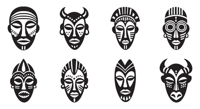 Set of 8 African tribal masks vector