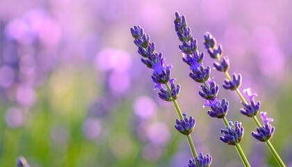 Obraz premium Lavender flowers in a field close up.