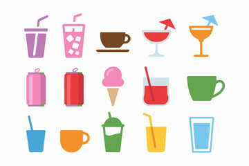 Colorful Set Of Drink Icons Isolated Transparent Background