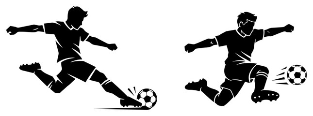 Dynamic silhouettes of soccer players kicking and sliding to control the ball in action © Mago