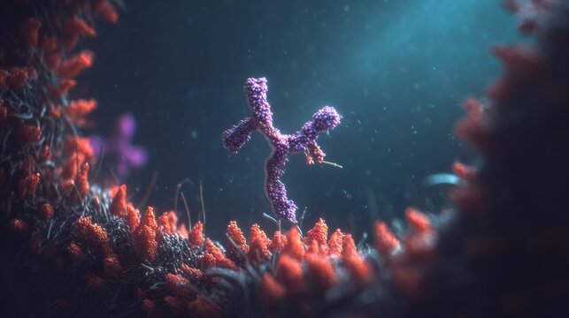 Close-up Render Shows Antibody Molecule as It Attaches to Cancer Cell Receptor in Scientific Setting With Detailed Structure
