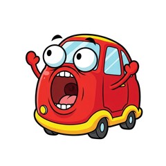 Screaming Red Car Character with Wide Eyes and Open Mouth, Cartoon Style