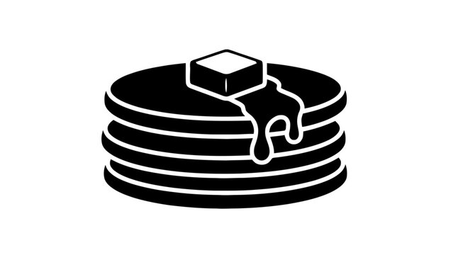 Vector illustration&nbsp;of black and white icon of a stack of pancakes with melting butter on top on a transparent background