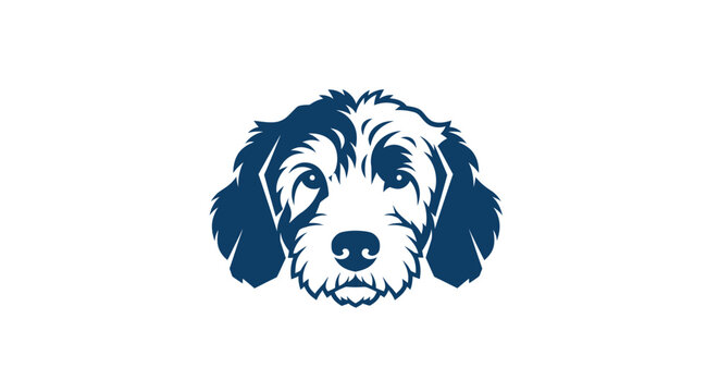 Dog Head Silhouette, Blue Doodle Dog Face Logo, Minimalist Pet Icon