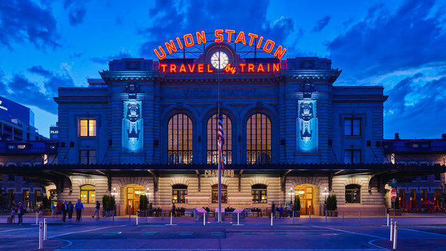 Denver, Colorado &ndash; Exterior of Denver Union Station at Dusk