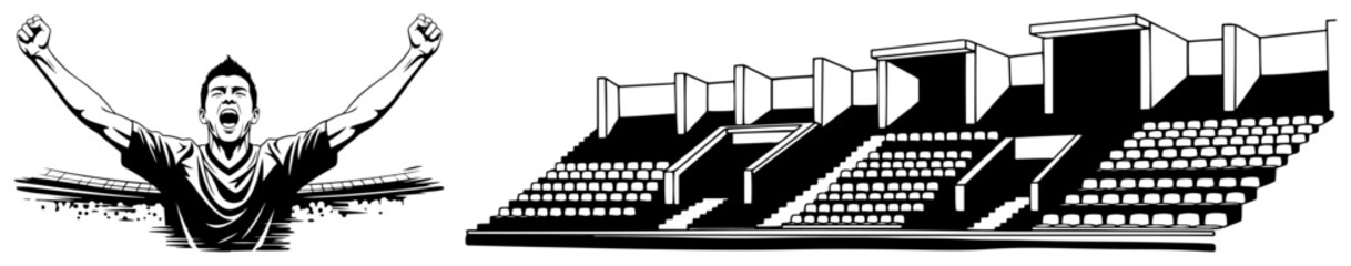 Happy football supporter cheering in front of empty stadium stands © Logan