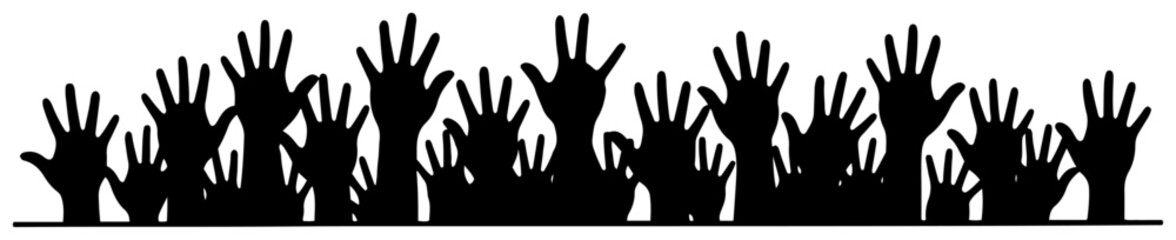 Fototapeta premium Silhouette of raised hands and fans cheering at sports event