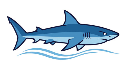Obraz premium Cartoon shark mascot swimming in blue ocean water