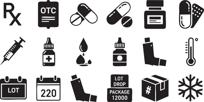 Pharmacy, Pharmaceutical, and Medical Supplies Icon Collection