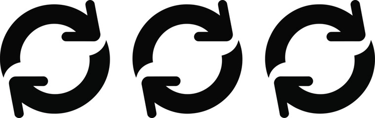Three black circular arrows indicating continuous processes or cycles in a row Vector