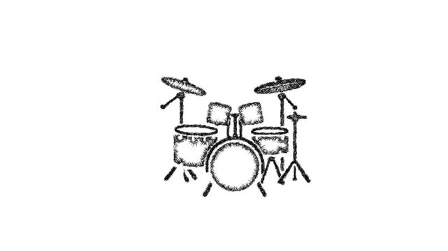 Sketch drum set icon animation - smooth progressive reveal