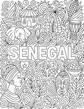 Senegal hand drawn vector illustration doodle art line art coloring page for kids