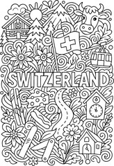 Obraz premium Switzerland hand drawn vector illustration doodle art line art coloring page for kids