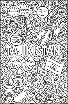 Tajikistan hand drawn vector illustration doodle art line art coloring page for kids