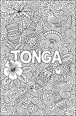 Fototapeta premium Tonga hand drawn vector illustration doodle art line art coloring page for kids