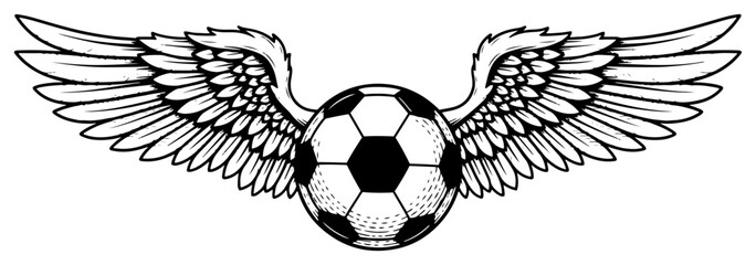 Vintage engraving style illustration of a winged soccer ball representing freedom and victory © AnjaliDesai