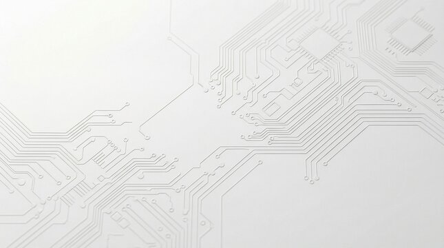 White Circuit Board Pattern with Microchips and Connections, Abstract Technology Background