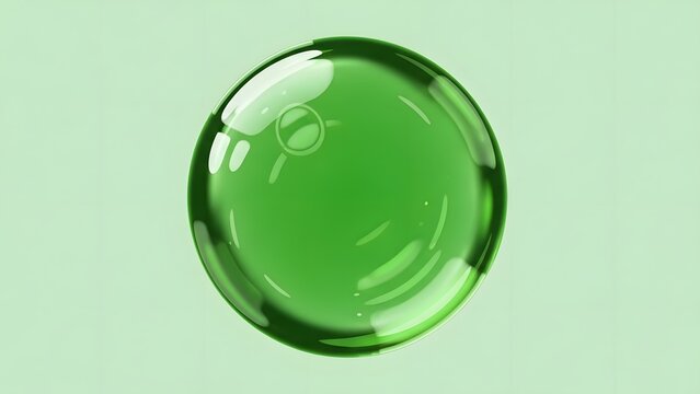 A large green glass widget with a reflective surface sits isolated on a white and light green background