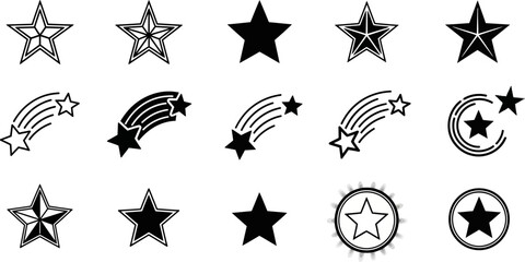 Star and shooting star outline icon set with celestial symbols © Anabella