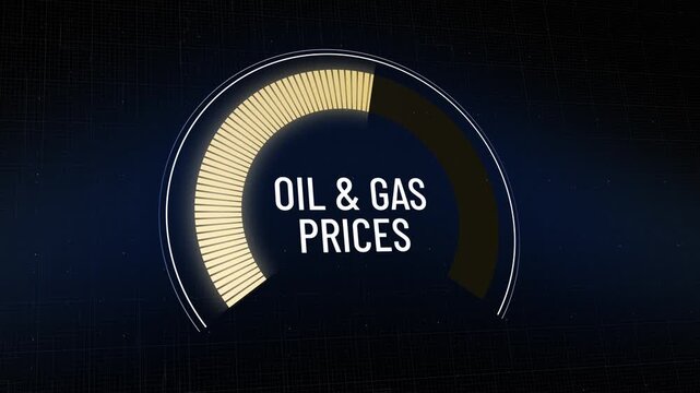 Oil and gas prices meter going up and then falling back down on dark background, energy market volatility, petroleum costs fuel rates rising then dropping, financial pressure, copy space