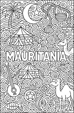 Mauritania hand drawn vector illustration doodle art line art coloring page for kids