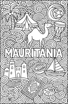 Mauritania hand drawn vector illustration doodle art line art coloring page for kids