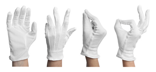 Fototapeta premium Hands in cloth glove isolated on white, set