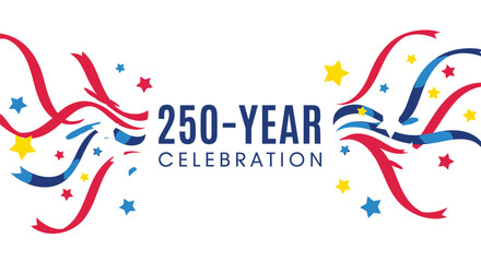 Obraz premium Vector 250-year celebration logo with ribbons and stars