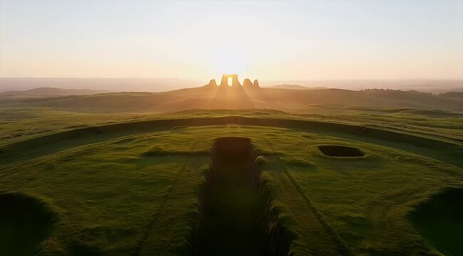 Breathtaking view of Avebury stone circle and surrounding landscape at sunset
