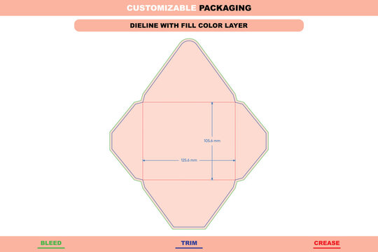 Custom size envelope dieline for packaging branding editable vector carton design customizable template fold lines stylish professional structure including die line pack