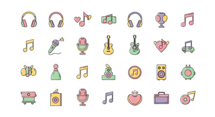 Obraz premium Music icons set headphones notes microphones