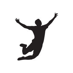 Black Silhouette of a Young Man Jumping High With Arms Outstretched.
