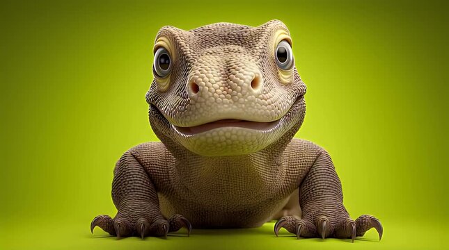 Cute Cartoon Komodo Dragon Character Smiling on Yellow Background