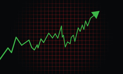 Upward Growth Arrow on Digital Grid Background. Modern Business Increase and Technology Concept