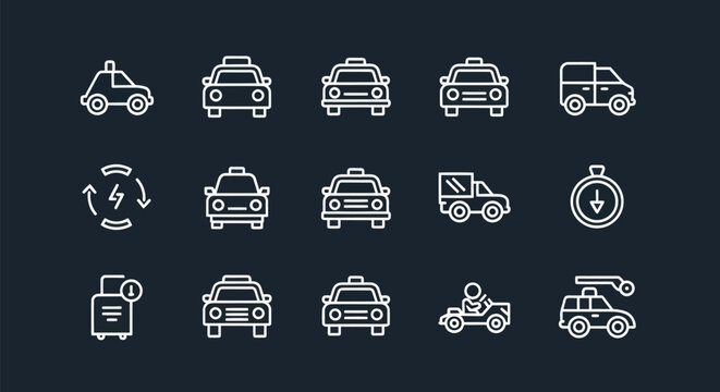 Transportation icons on dark background