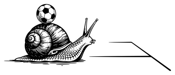 Slow snail carrying a soccer ball on its shell towards the finish line © AnimalZOO