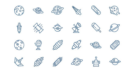 Space icons set planets satellites and tools © Ganesha