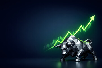 Fototapeta premium Geometric Metallic Bull with Upward Financial Chart Copyspace