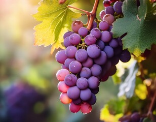 Fototapeta premium grapevine s delicate elegance a close up view unveils the intricate beauty of a grapevine showcasing clusters of ripe grapes alongside delicate blossoms and lush foliage the scene exudes freshness