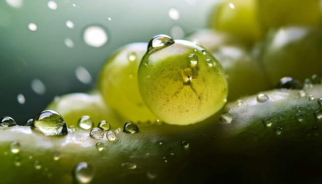 grape s cellular embrace a close up view unveils a single translucent green grape revealing the intricate patterns of its cellular structure bathed in soft light