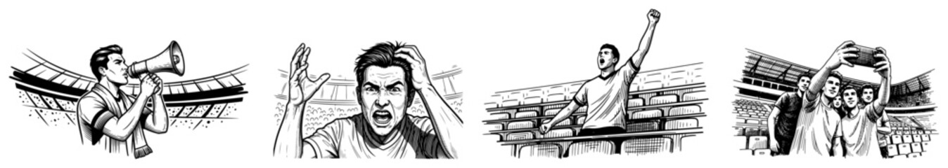 Set of soccer fans expressions including shouting and celebrating on stadium © AnimalZOO