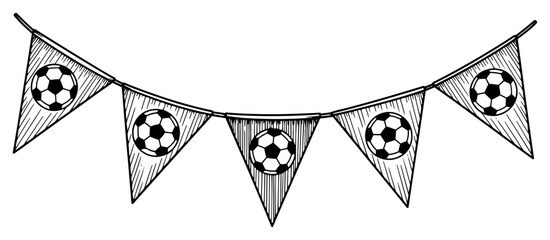 Bunting banner with soccer ball patterns in vintage engraving style © AnimalZOO