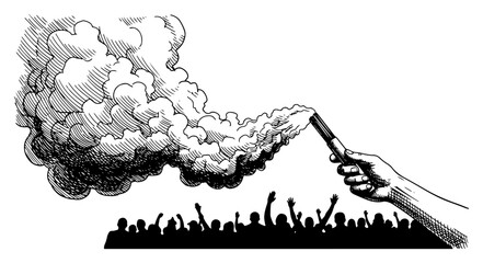 Sports fan holding a burning flare with smoke at a stadium © AnimalZOO