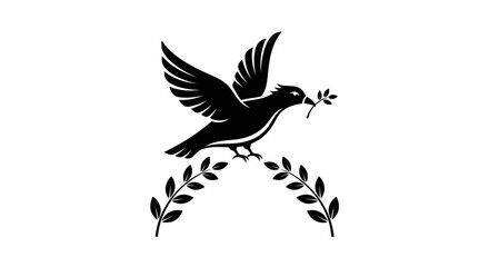 Obraz premium Flying bird silhouette with olive branch