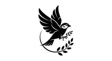 Obraz premium Flying bird silhouette with olive branch