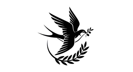 Fototapeta premium Flying bird silhouette with olive branch