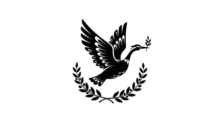 Fototapeta premium Flying bird silhouette with olive branch