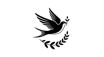 Obraz premium Flying bird silhouette with olive branch