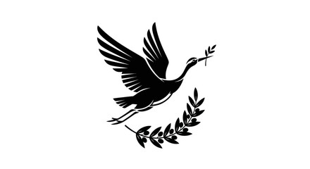 Obraz premium Flying bird silhouette with olive branch
