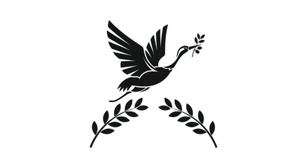 Obraz premium Flying bird silhouette with olive branch